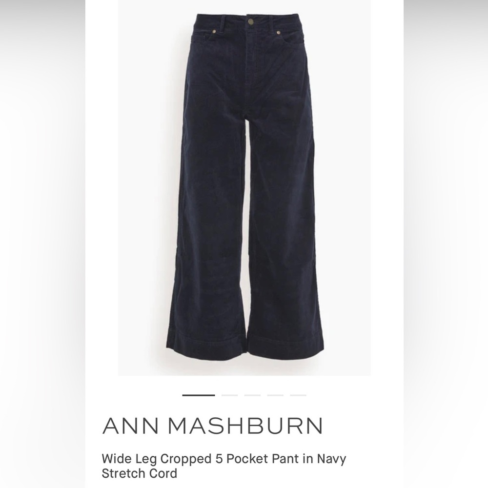 Ann Mashburn Women's Wide-Leg Cropped 5-Pocket Pant in Navy Stretch Cord